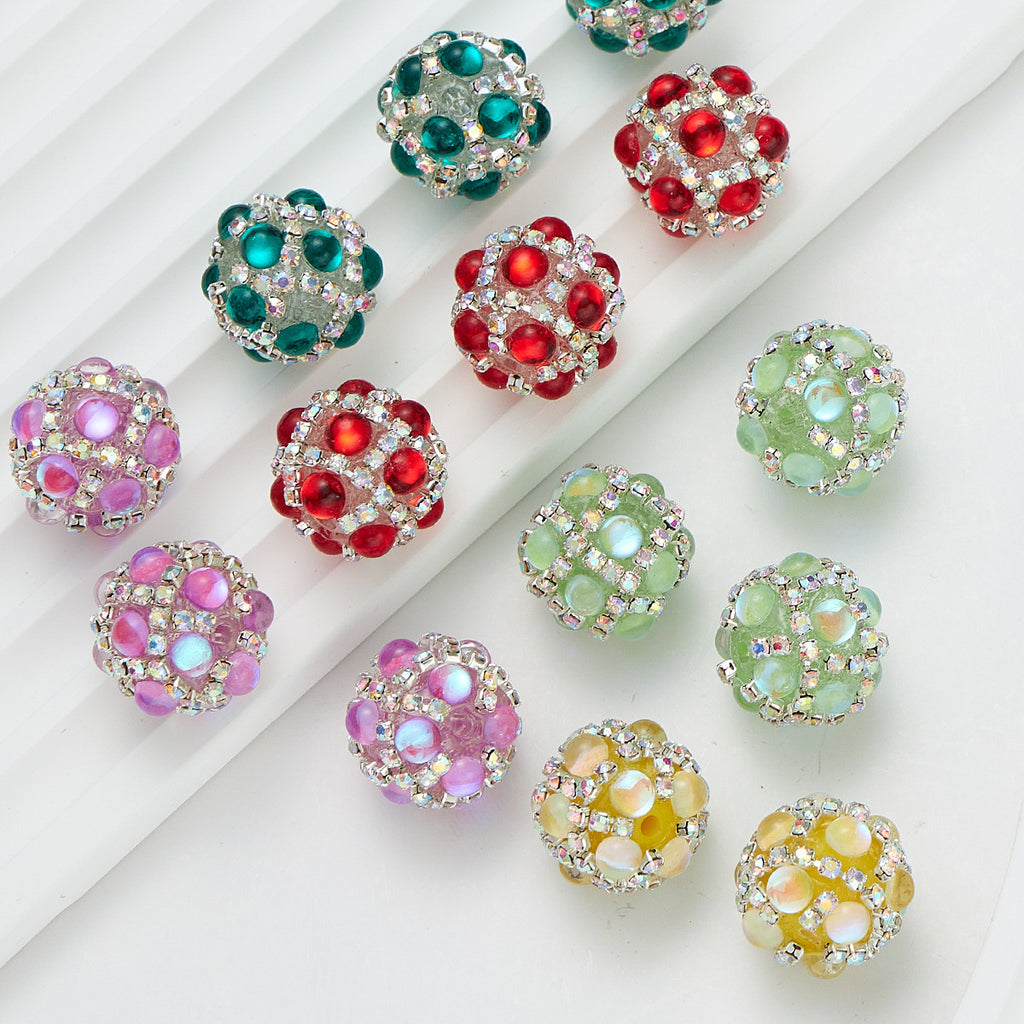 Bubblegum Rhinestone Beads 18mm Enlaced Fully Rhinestoned 5pcs 3