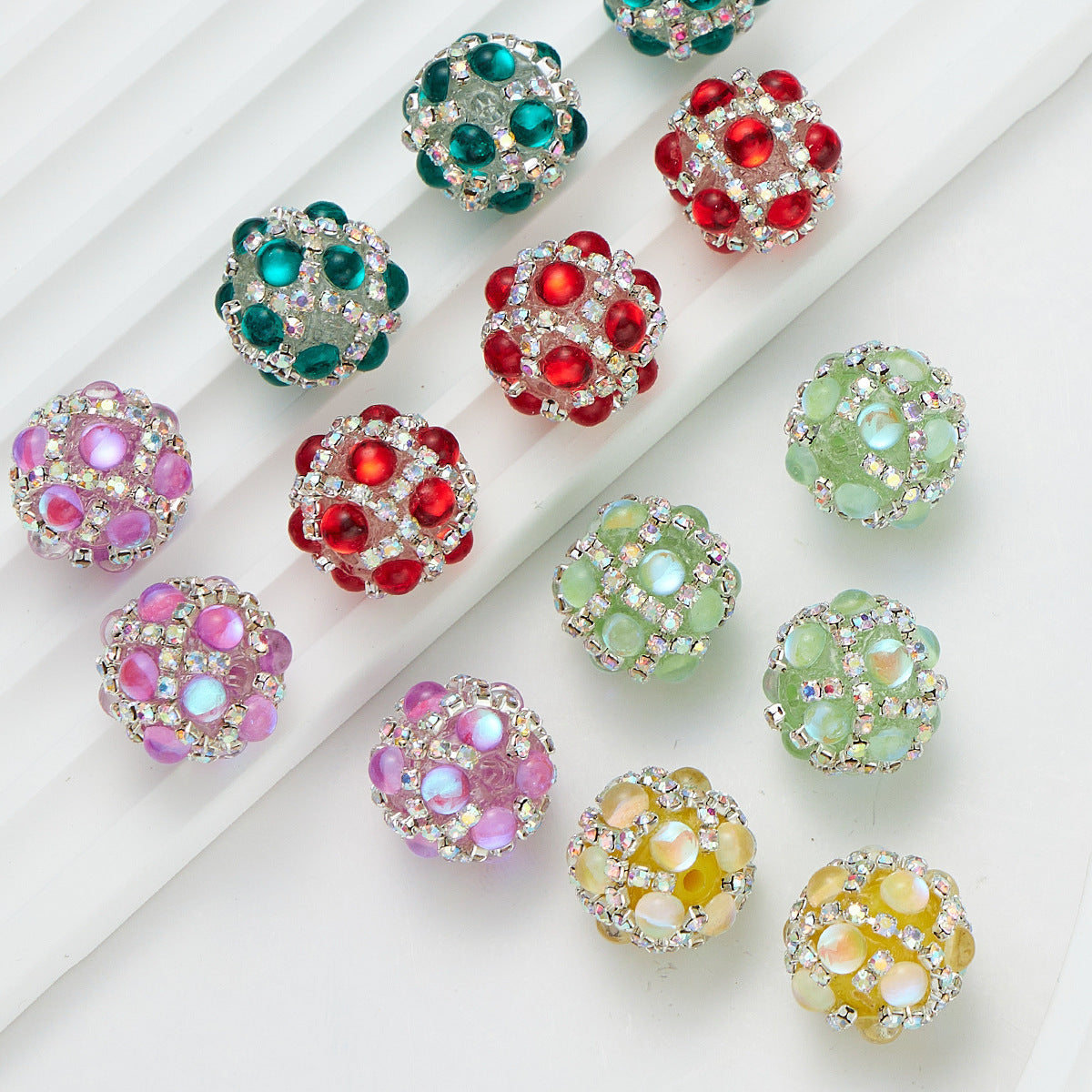 Bubblegum Rhinestone Beads 18mm Enlaced Fully Rhinestoned 5pcs 3