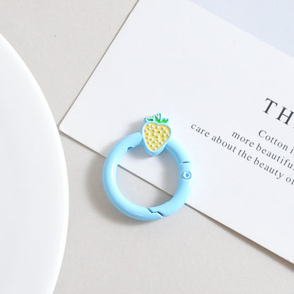Strawberry Painted Circle Zinc Alloy Trigger Spring Keyrings 6pcs 32mm 16