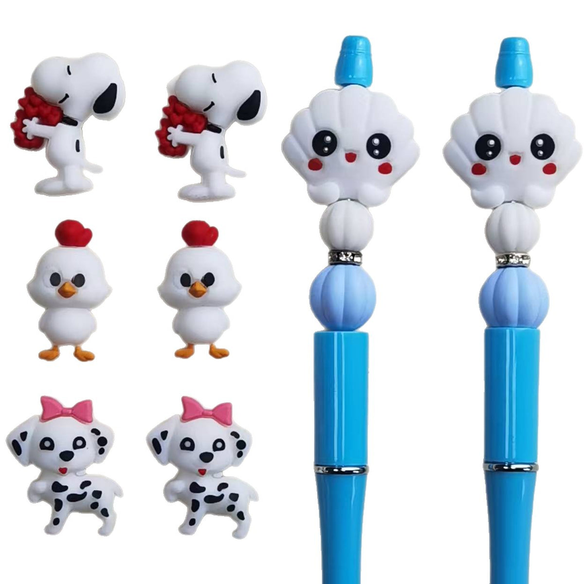 Silicone 3D Focal Beads Snoopy Shell Smiling Face Center 20Pcs