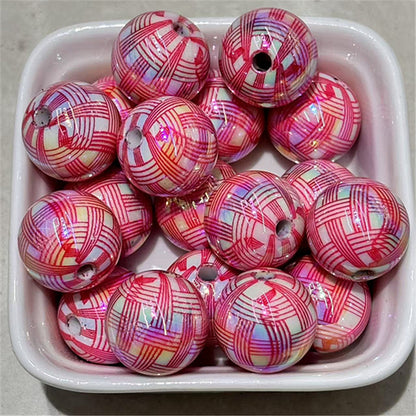 Plating Round Acrylic Beads 16mm UV Woven Plaid Pattern 100pcs 10