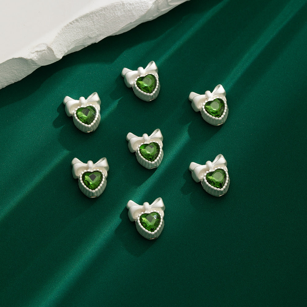 Heart Bow Metal Beads 13mm Rhinestone Accent 10pcs 11