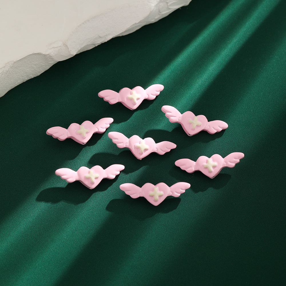Angel Wing Metal Beads 25mm Colorful Baking Painted 10pcs 3