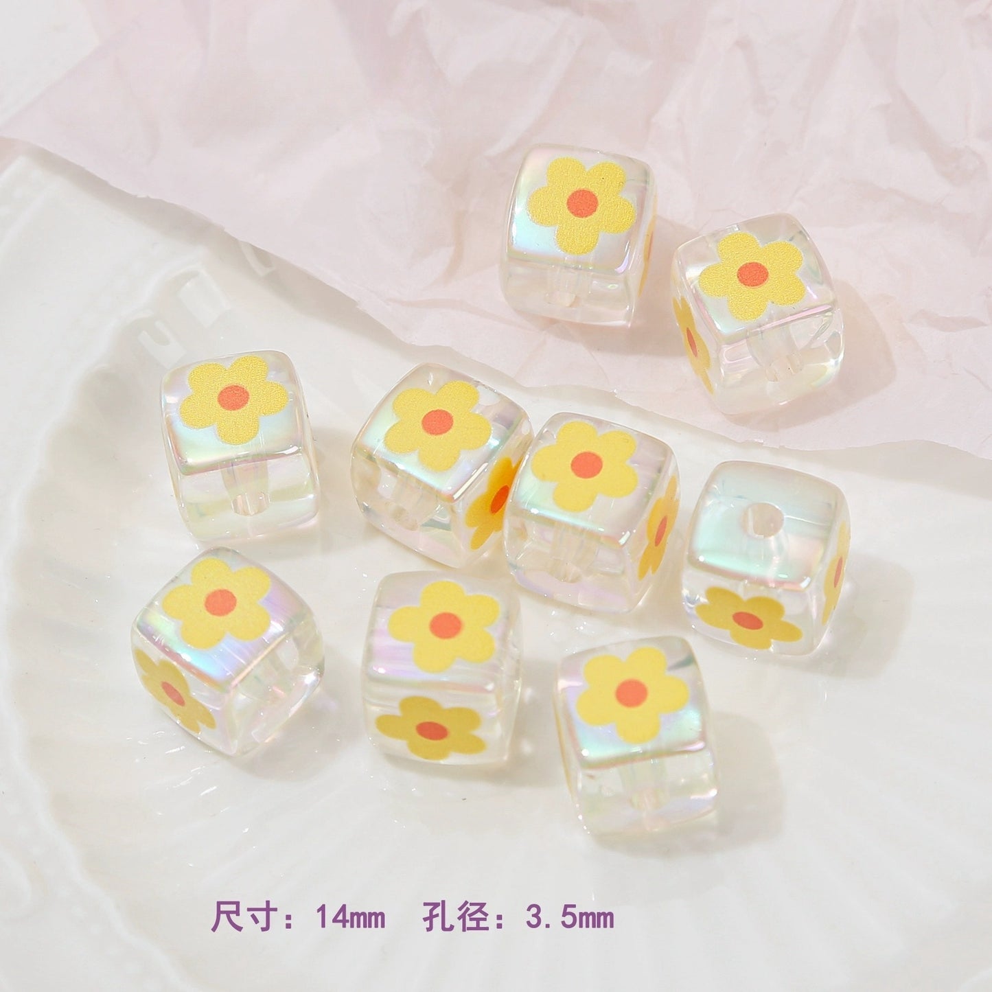 Clear Square Acrylic Beads 14mm Sanrio Cartoon Designs 10pcs 16