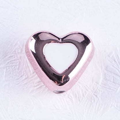 Metal Dual Color Heart Acrylic Beads 15mm Shiny Hollow 50pcs 11
