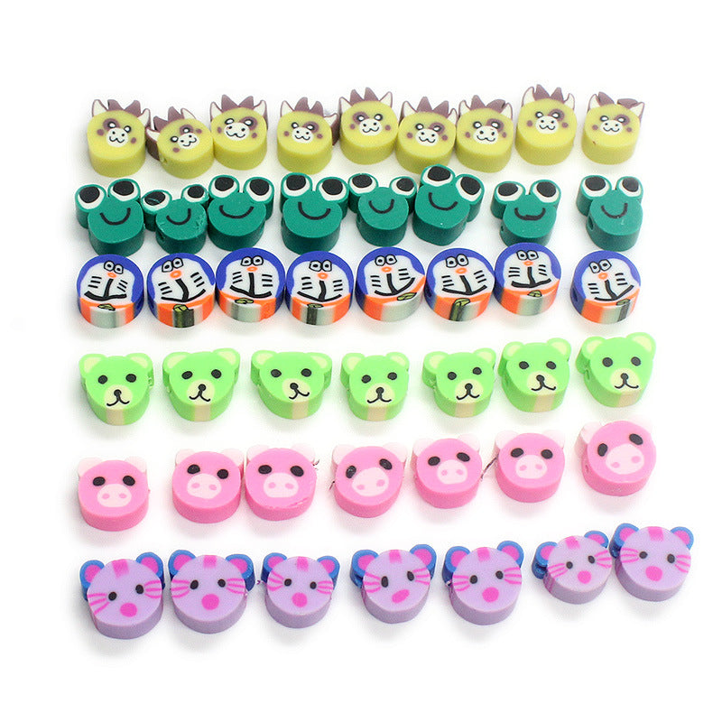 Animal Character Flat Clay Beads 10mm Colorful Mixed 1000pcs