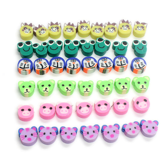 Animal Character Flat Clay Beads 10mm Colorful Mixed 1000pcs
