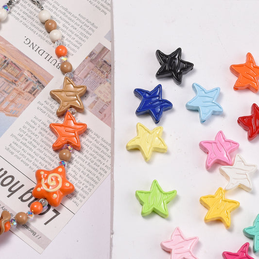 Colorful Recessed Star Acrylic Beads 17mm Mixed Colors 20pcs