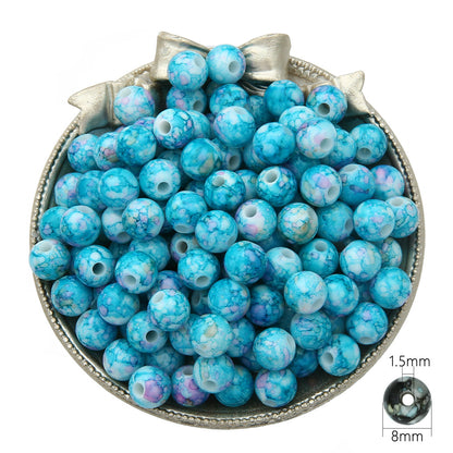 Plating Colorful Ink Painting Acrylic Beads 8-12mm Large Hole Mixed Colors 14