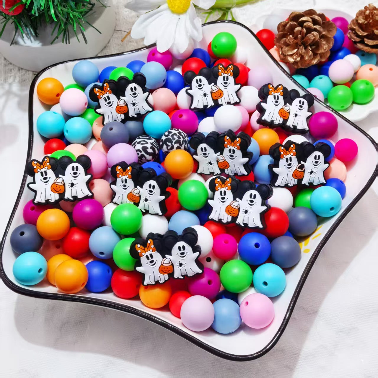 Silicone Focal Beads Ghost Mickey Minnie Halloween 20pcs 3