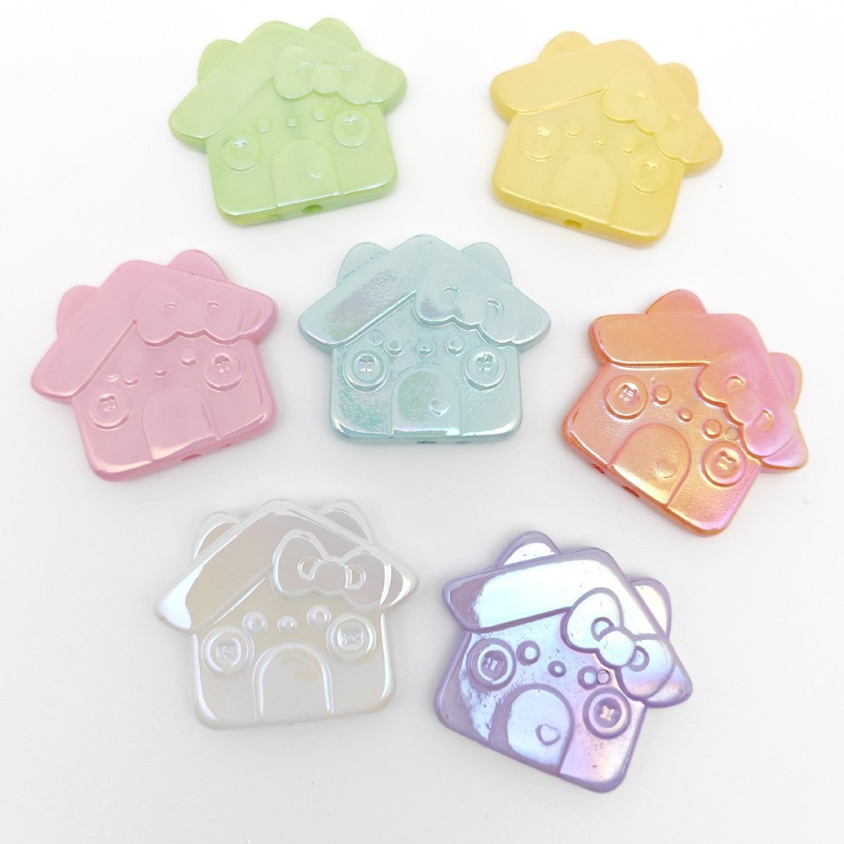 Plating Cat House Acrylic Flat Beads 30mm Pastel Colors 50pcs 3
