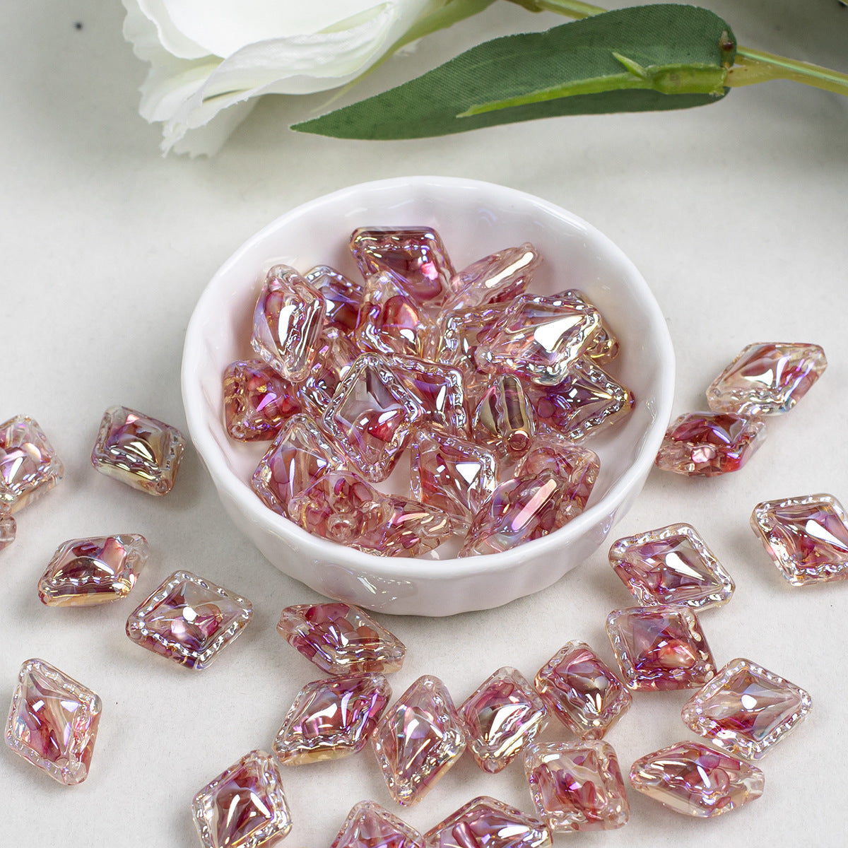 Plating Lace Rhombus Resin Beads 18mm Glossy Color Mixed 5pcs 13