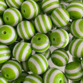 Striped Bubblegum Beads 20mm Light Green White Chunky Resin 10pcs