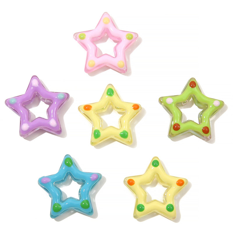 Glossy Hollow Star Acrylic Beads 27mm Pastel Colors 2pcs 5
