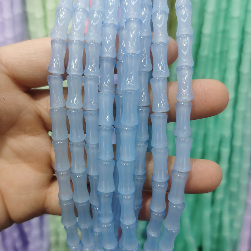 Transparent Bamboo Shape Glass Beads 6x12mm Glossy Finish 5 Strands 10