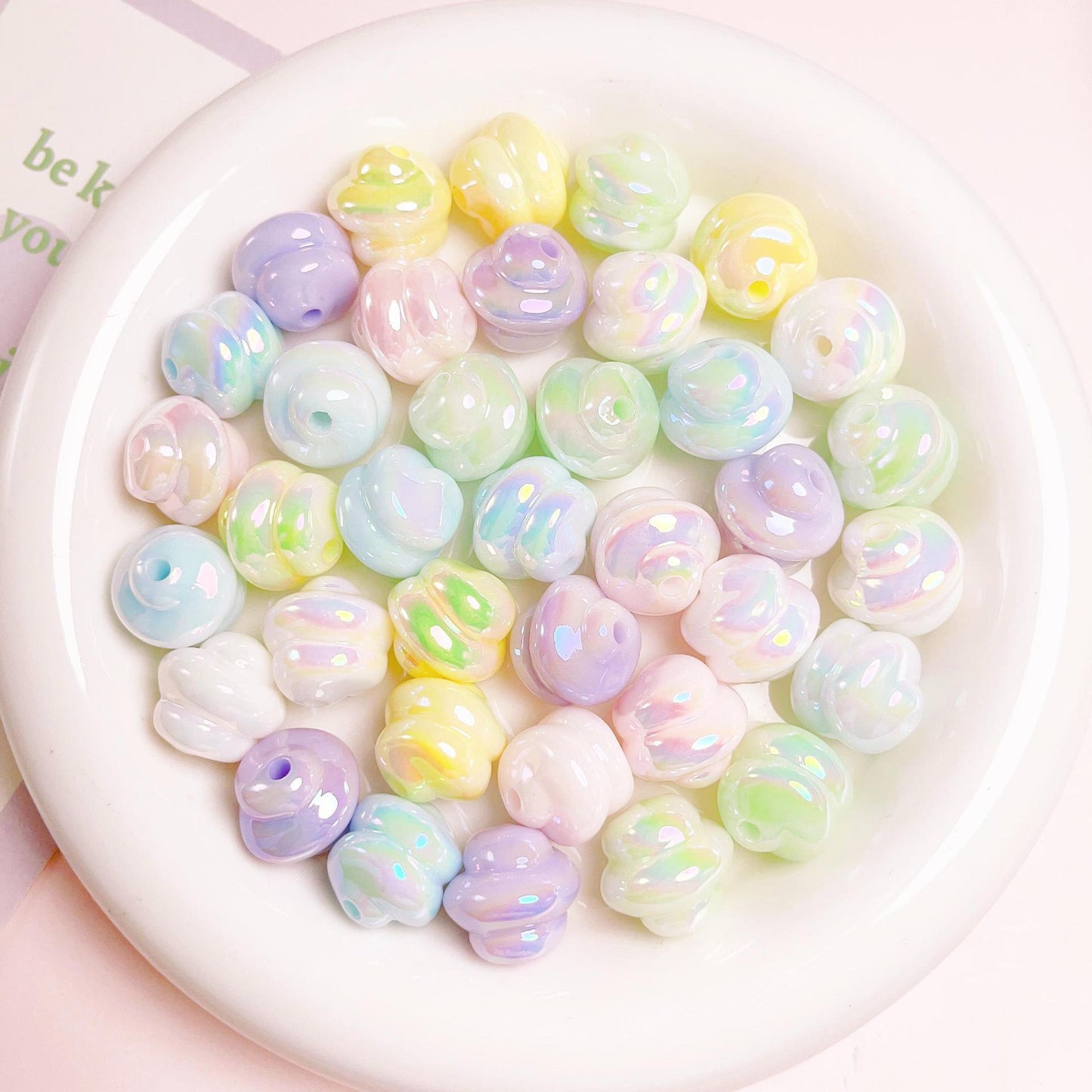 Glow Twisted Acrylic Beads 16mm Pastel Plating 20pcs 12