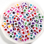 Square Acrylic Beads 6.7mm Glossy Dripping Oil Love Design 100pcs 5