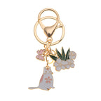 Metal Cherry Blossom Rabbit and Cat Keychain Gold Floral Design 5