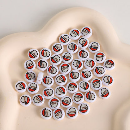 Christmas Theme Flat Acrylic Beads 5x10mm Santa Gift Printed 100pcs 13
