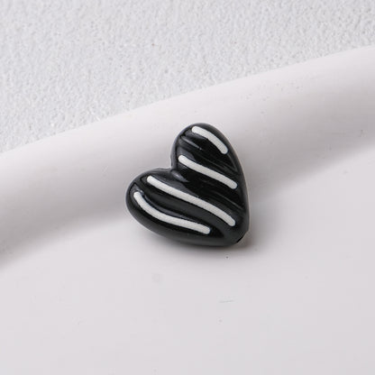 Wavy Stripe Heart Acrylic Beads 19mm Colorful Mixed 20pcs 12