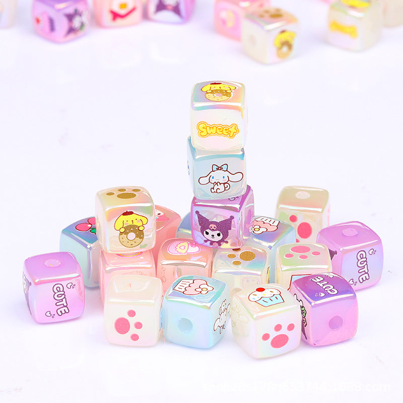 Cartoon Jelly Color Acrylic Square Beads 14mm Glossy Finish 10pcs 4