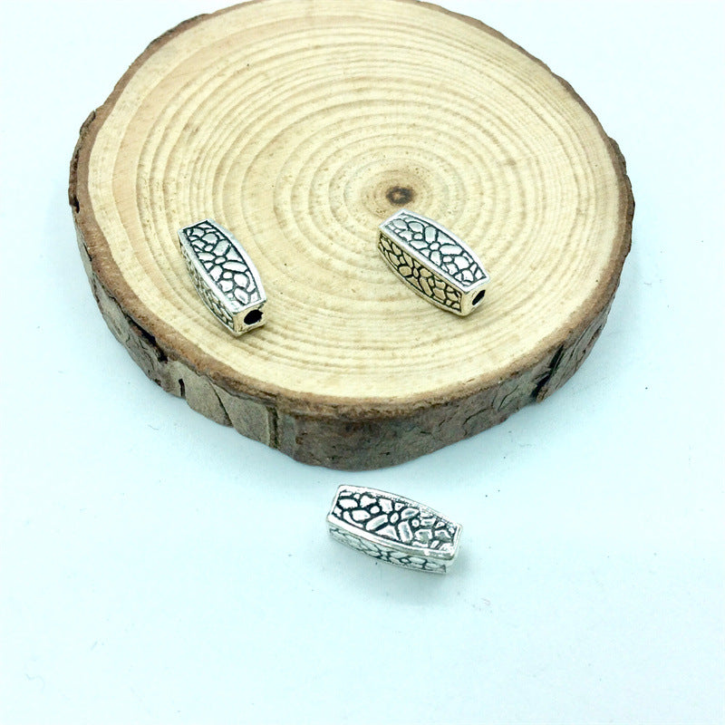 Tube Metal Beads 12mm Antique Silver Tone Crackle Zinc Alloy 100pcs 4