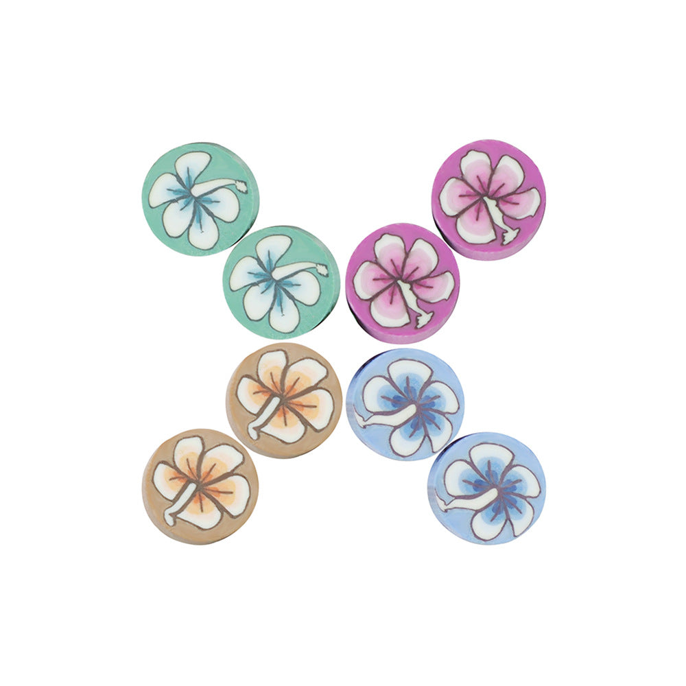 Flat Round Clay Beads 10mm Colorful Flower Pattern Polymer 100pcs 4