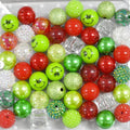 Bubblegum Beads 20mm Grinch Red Green Glitter Chunky Mix 50pcs