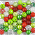 Bubblegum Beads 20mm Grinch Red Green Glitter Chunky Mix 50pcs