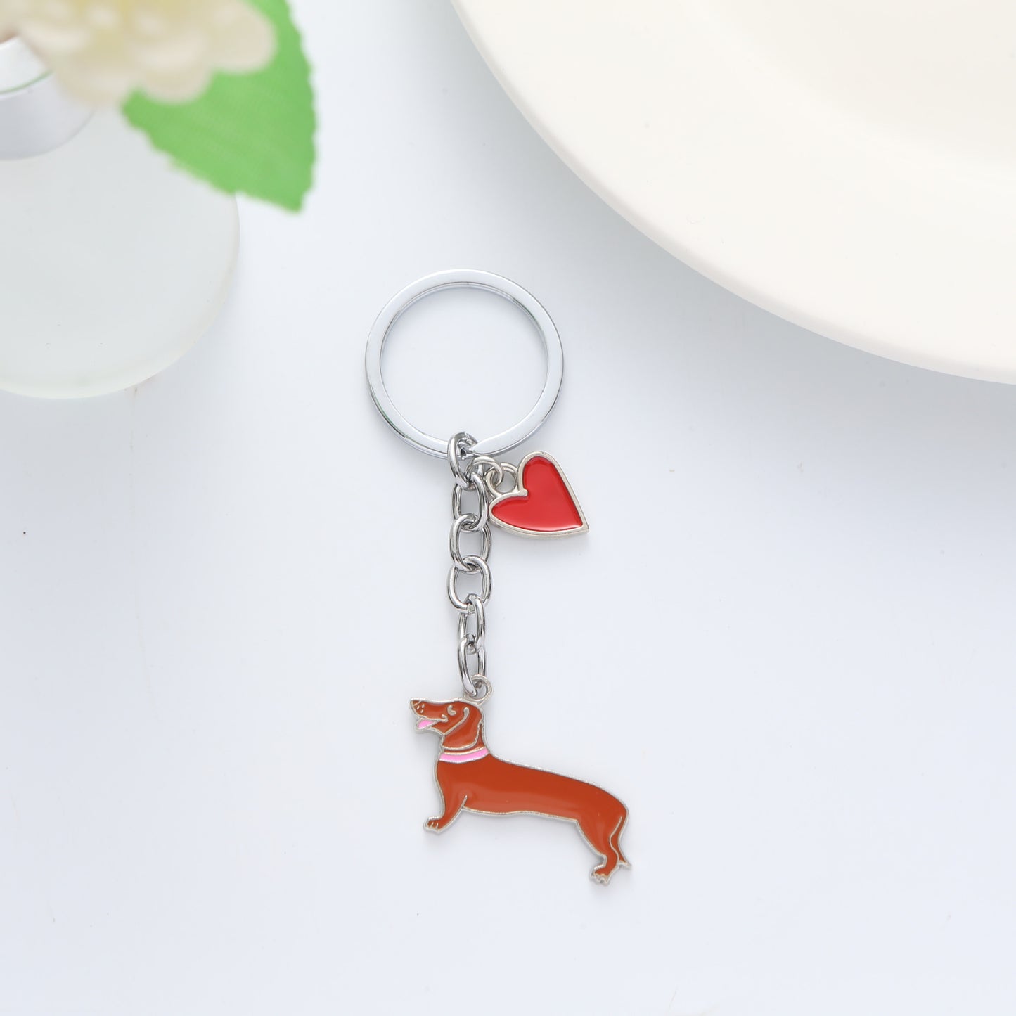 Alloy Dachshund Dog Keychain with Red Heart Charm Pet Lover Gift 3