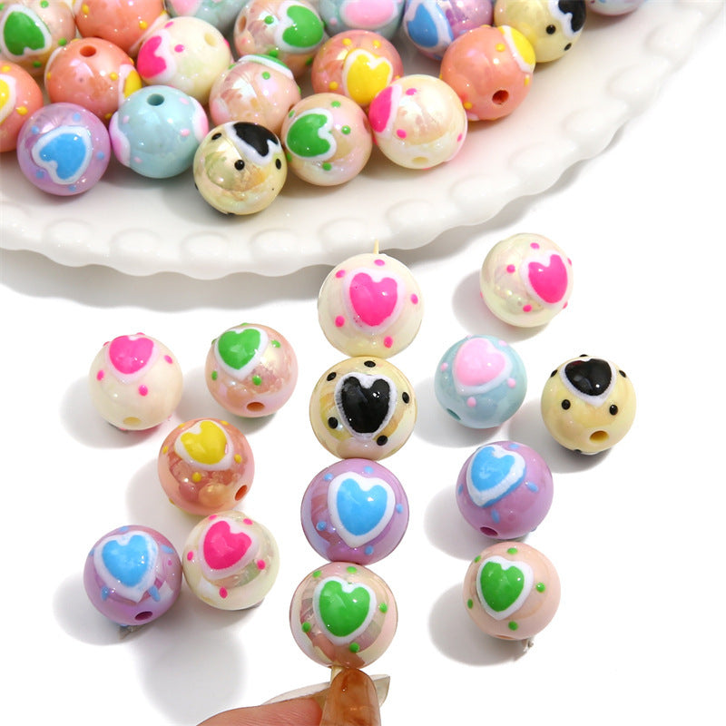 Painted Heart Acrylic Beads 16mm Glossy Bold Colors 4pcs
