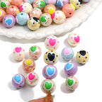 Painted Heart Acrylic Beads 16mm Glossy Bold Colors 4pcs