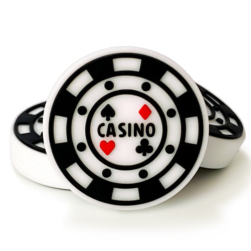 Silicone Focal Beads Casino Chip With Casino Text 20pcs