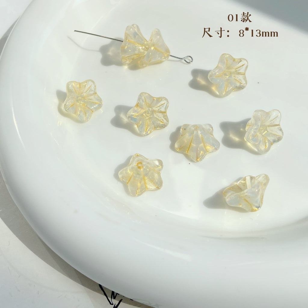 Lampwork Glass Beads Lily Flower 8mm 13mm Gilded Details 8pcs 4