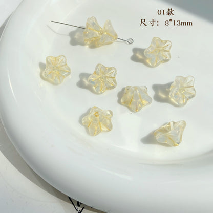 Lampwork Glass Beads Lily Flower 8mm 13mm Gilded Details 8pcs 4