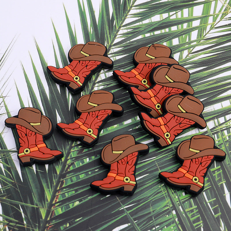 Silicone Focal Beads Brown Cowboy Boots With Hat Cowboy Boots 20pcs 3