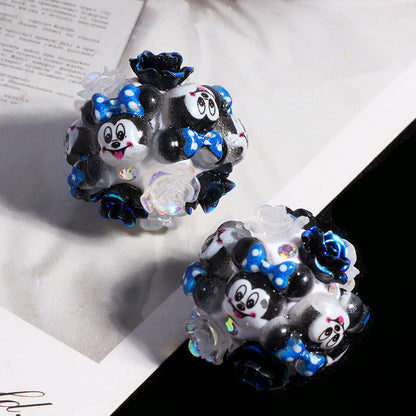 Embellished Bubblegum Beads 20mm Donald Duck Minnie Floral Design 5pcs 11