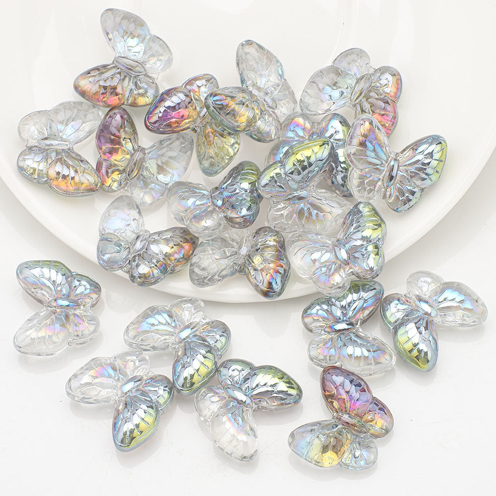 Plating Butterfly Glass Beads 17x10mm Iridescent Detailed Wings 10pcs 11