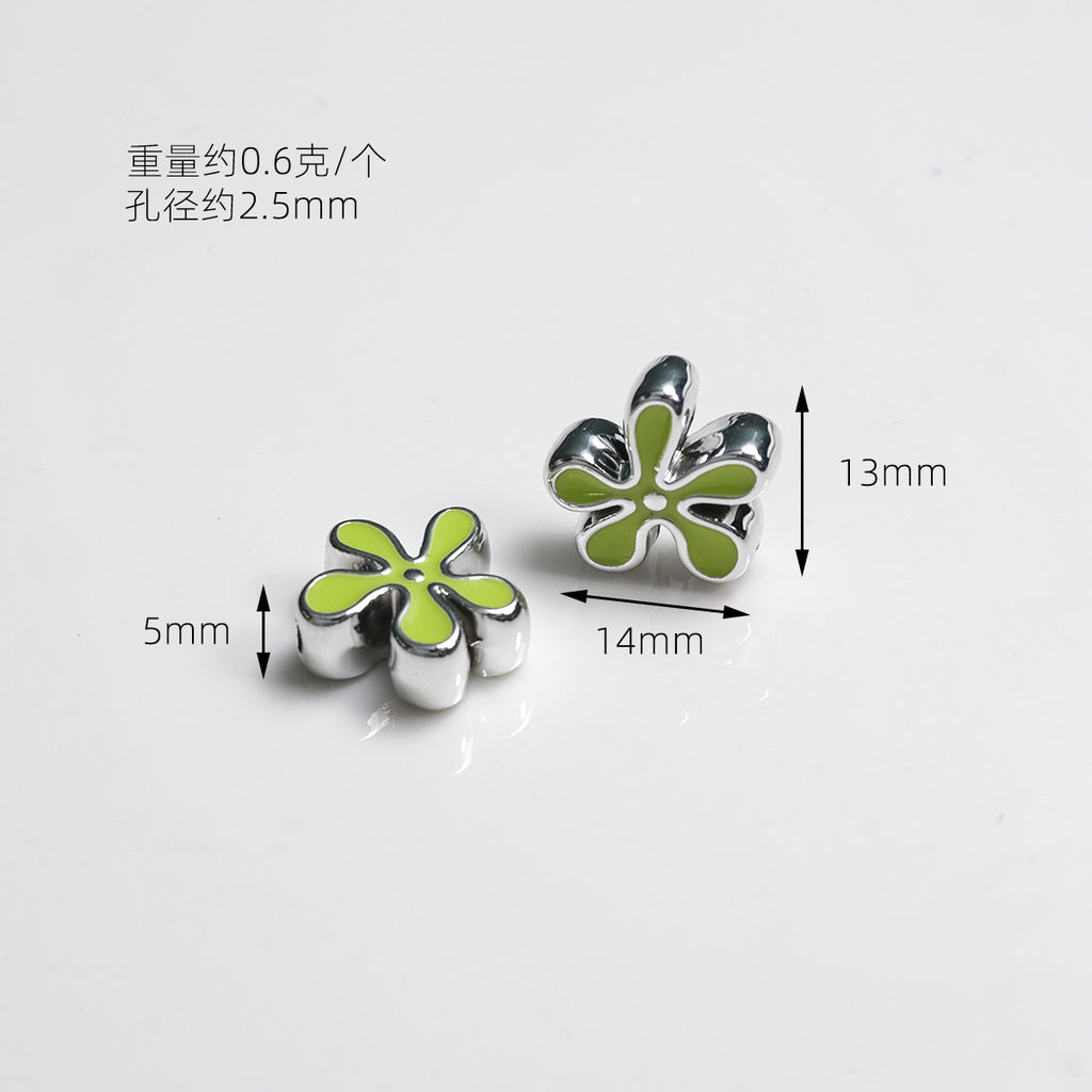 Irregular Flower Acrylic Beads 14mm Silver Enamel Mixed Colors 50pcs 3