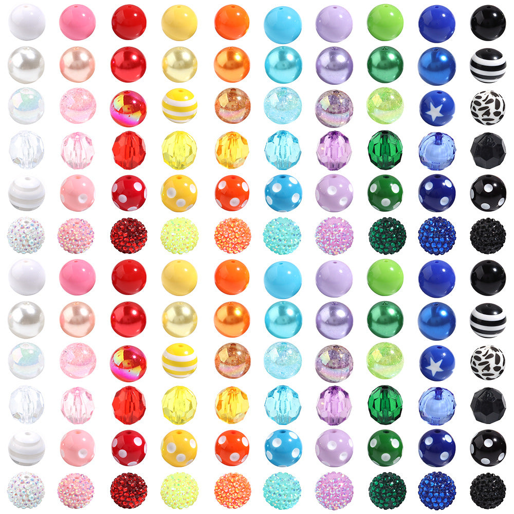 Multi-Color Bubblegum Beads 20mm Vibrant Solids Stripes Polka Dot Rhinestone 120pcs