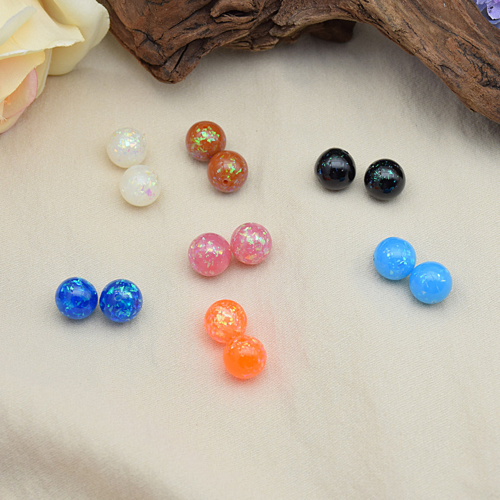 Glitter Powder Embedded Resin Beads 6-12mm Solid Colors 10pcs 3