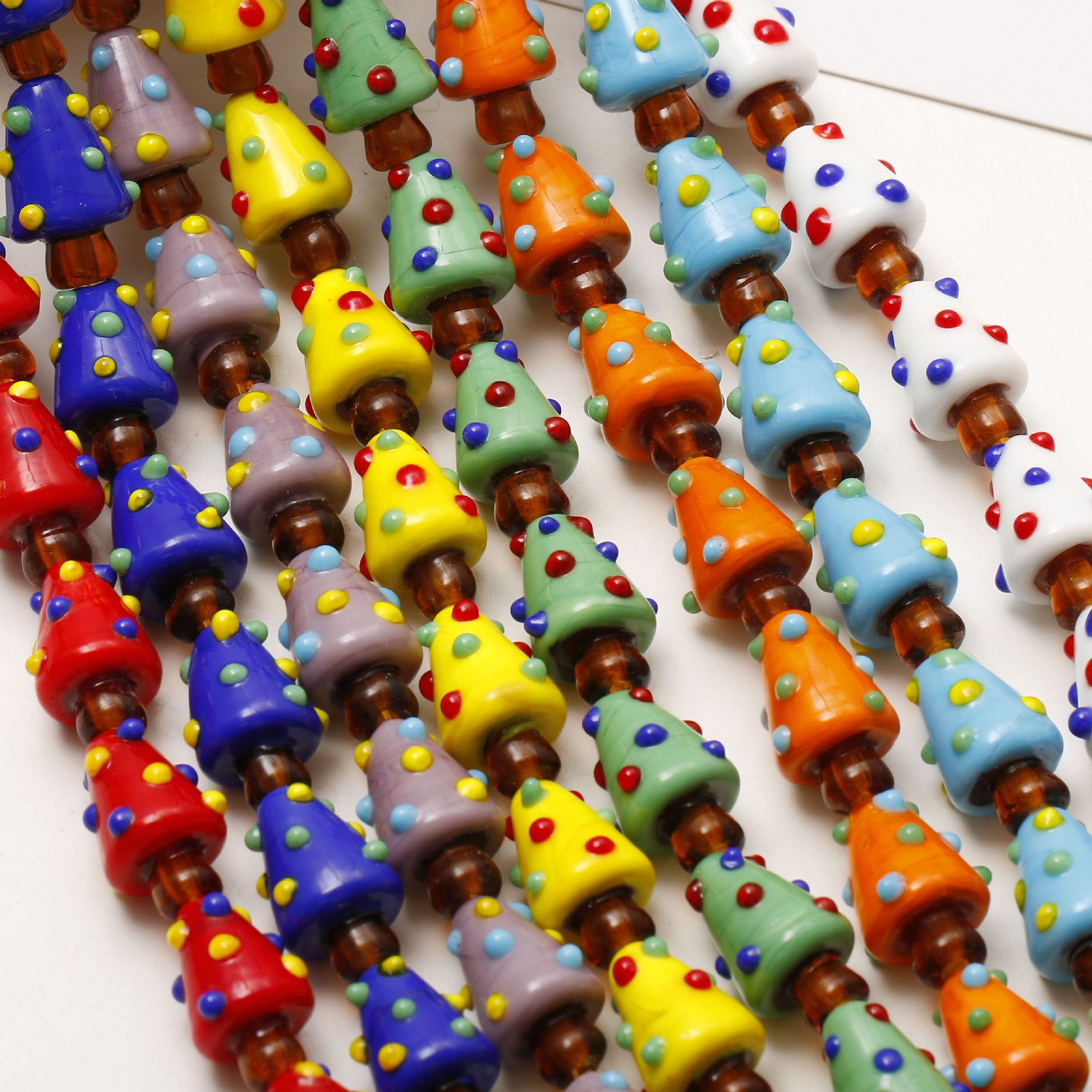 Hand Painted Polka Dot Christmas Tree Lampwork Glass Beads 19mm 4pcs 3