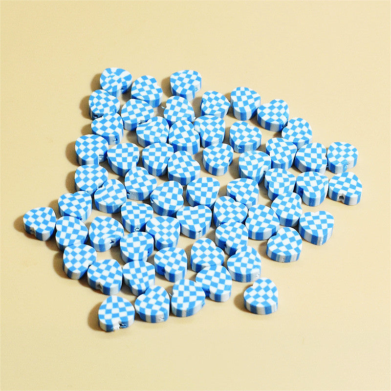 Heart Clay Beads 10mm Plaid Black White Polymer 100pcs 3