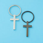 Stainless Steel Cross Keychain Minimalist Polished Silver and Black 2