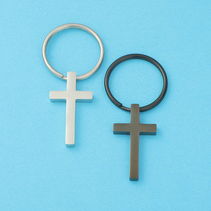 Stainless Steel Cross Keychain Minimalist Polished Silver and Black 2