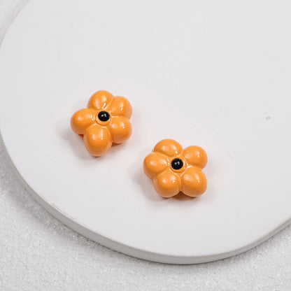 Hand Painted Irregular Flower Acrylic Beads 16mm Enamel Finish 50pcs 18