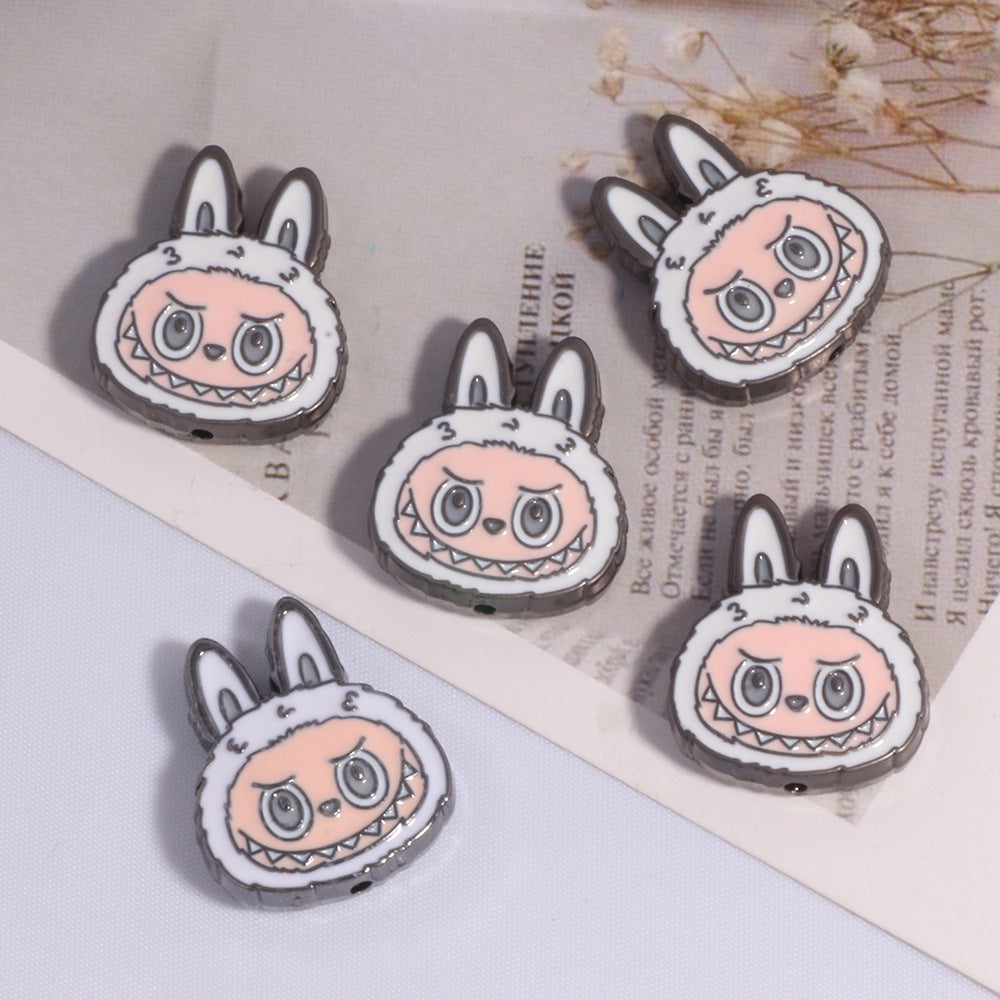 Labub Head Metal Beads 22mm Enamel Painted Alloy 10pcs 13