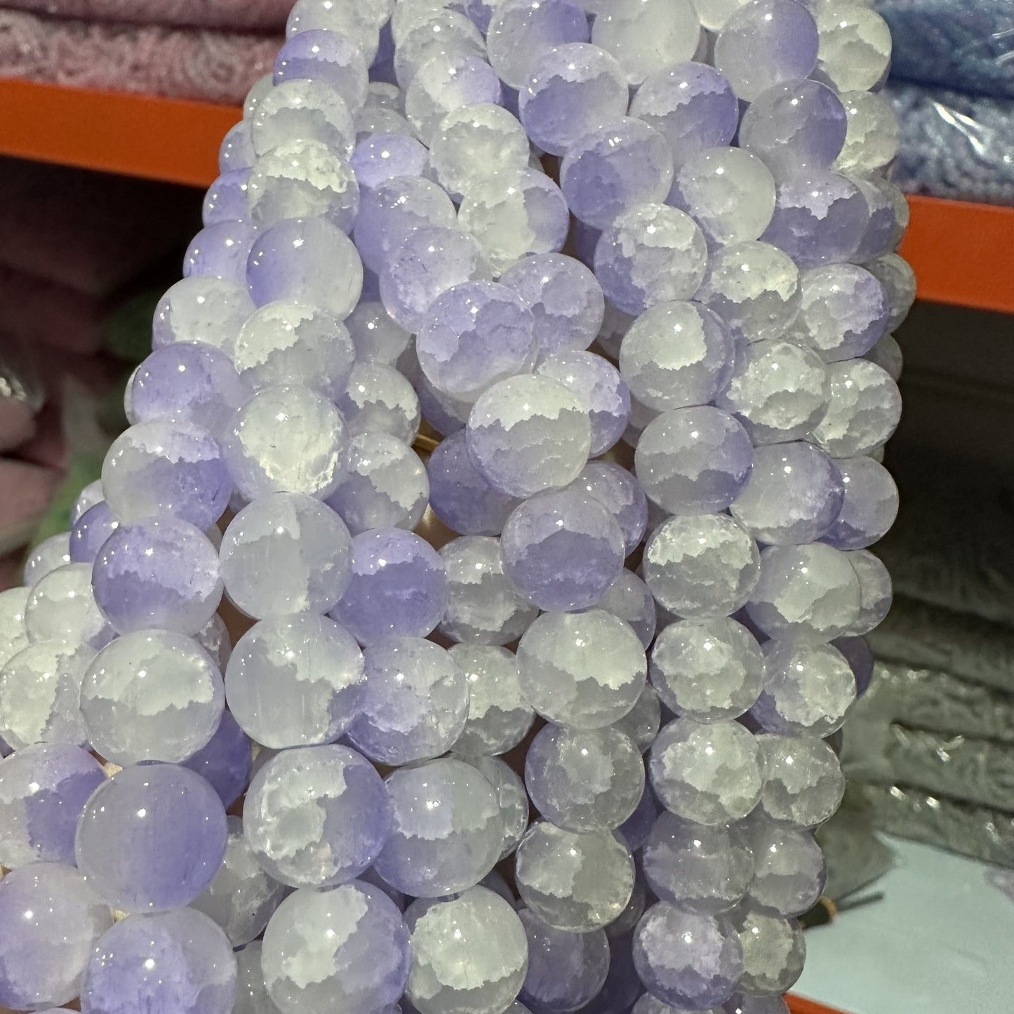 Crackle Round Glass Beads 12mm Pastel Shimmer 10 Strands 7