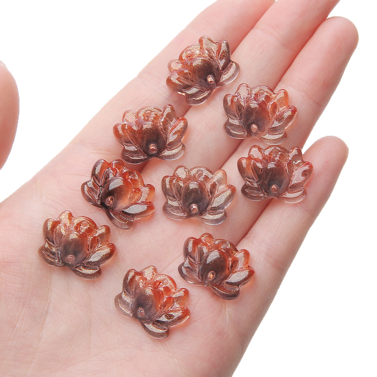 Lotus Transparent Glass Beads 16x21mm Pastel Colors 5pcs 9