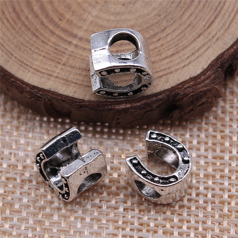Horseshoe Metal Beads 10mm Large Hole Antique Alloy 50pcs